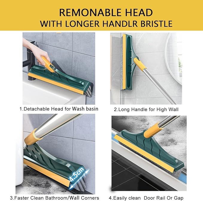 Bathroom Cleaning Brush with Wiper Upgraded 2 in 1 Toilet Brush Bathroom Brush with Long Handle 180° Rotate Bathroom Floor Cleaning Brush Bathroom Cleaning Accessories