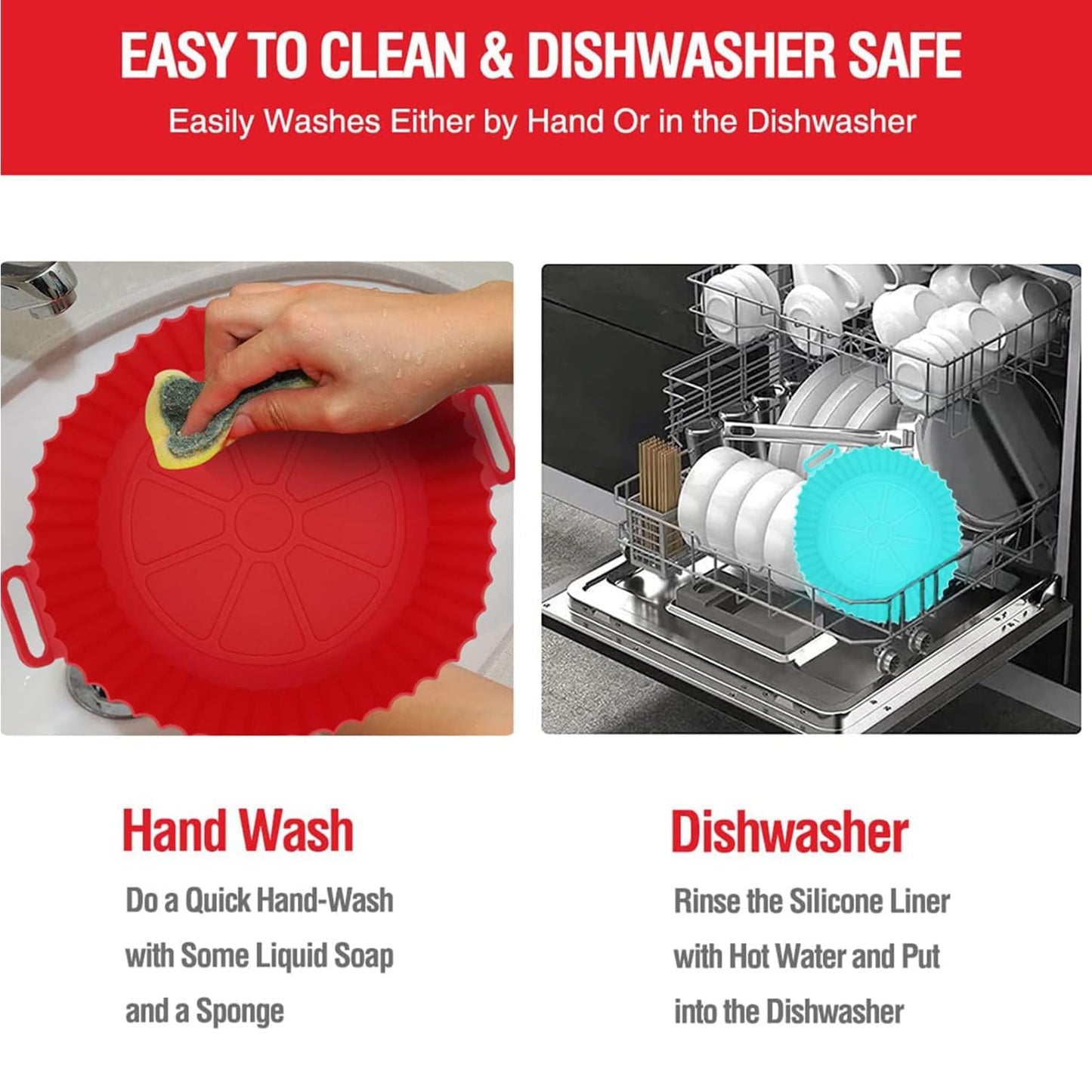 Air Fryer Liners I Silicone Basket Baking Tray I Pot with Ear Handles I Nonstick Reusable Heat Resistant I Cooking Oven Insert Accessories - Multicolor