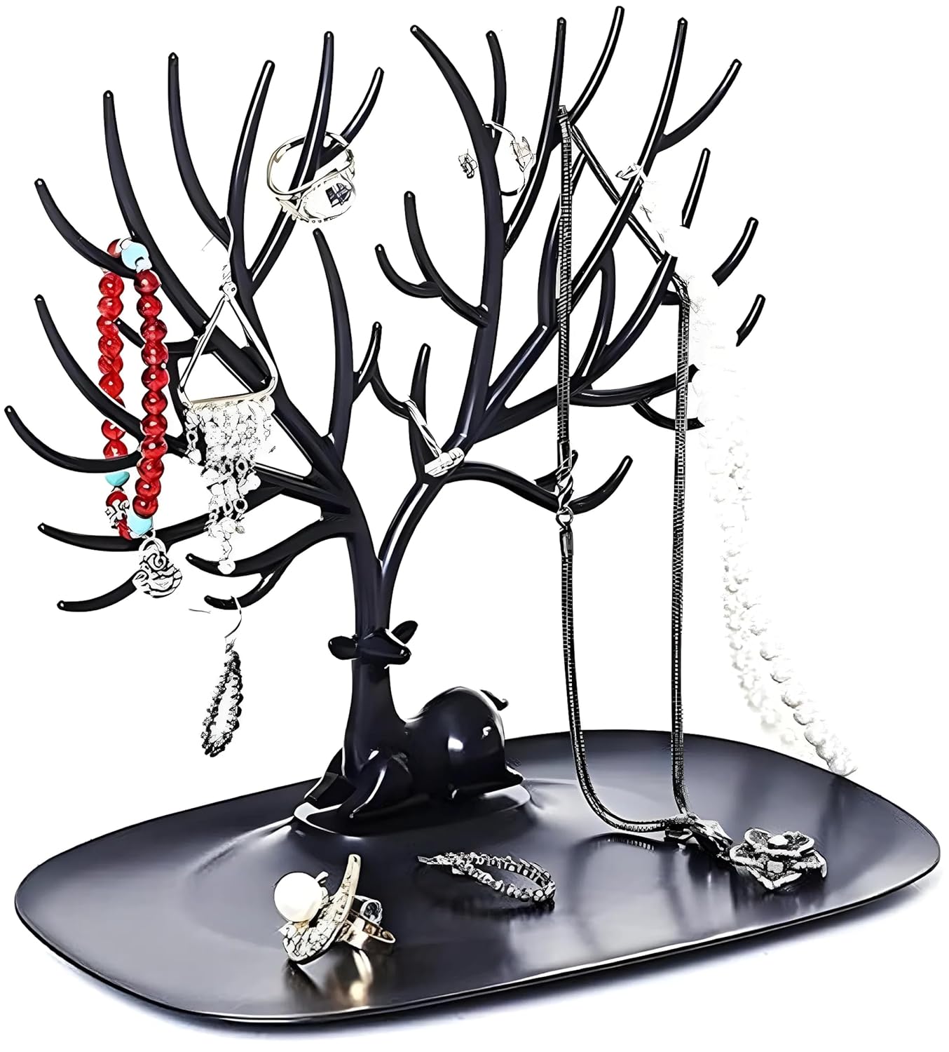 Plastic Deer/Antlers Jewelry Holder Deer Tree | Creative Deer Tree Tray Display Stand Holder (Black)