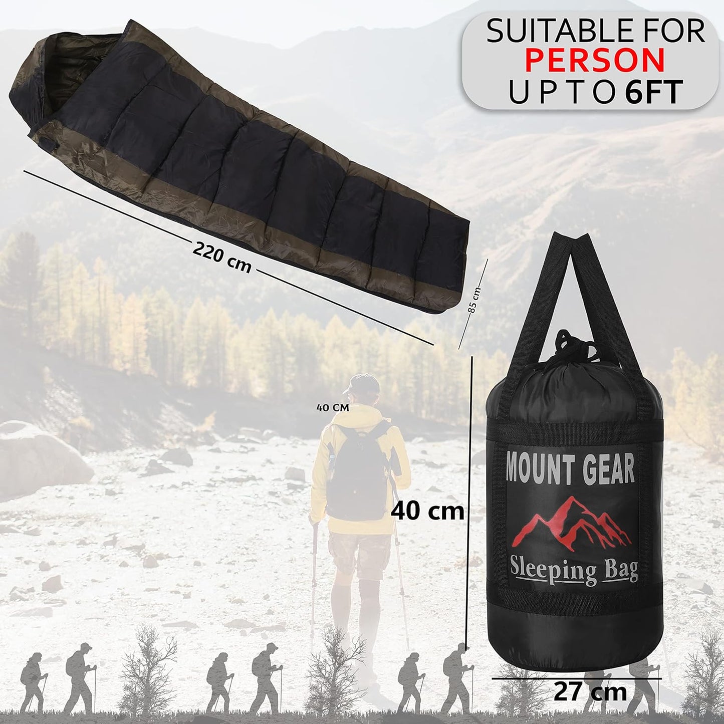 MOUNT GEAR Sleeping Bag Envelop 3 Season Ultra Light Portable Waterproof Comfort for Camping, Backpack & Outdoor