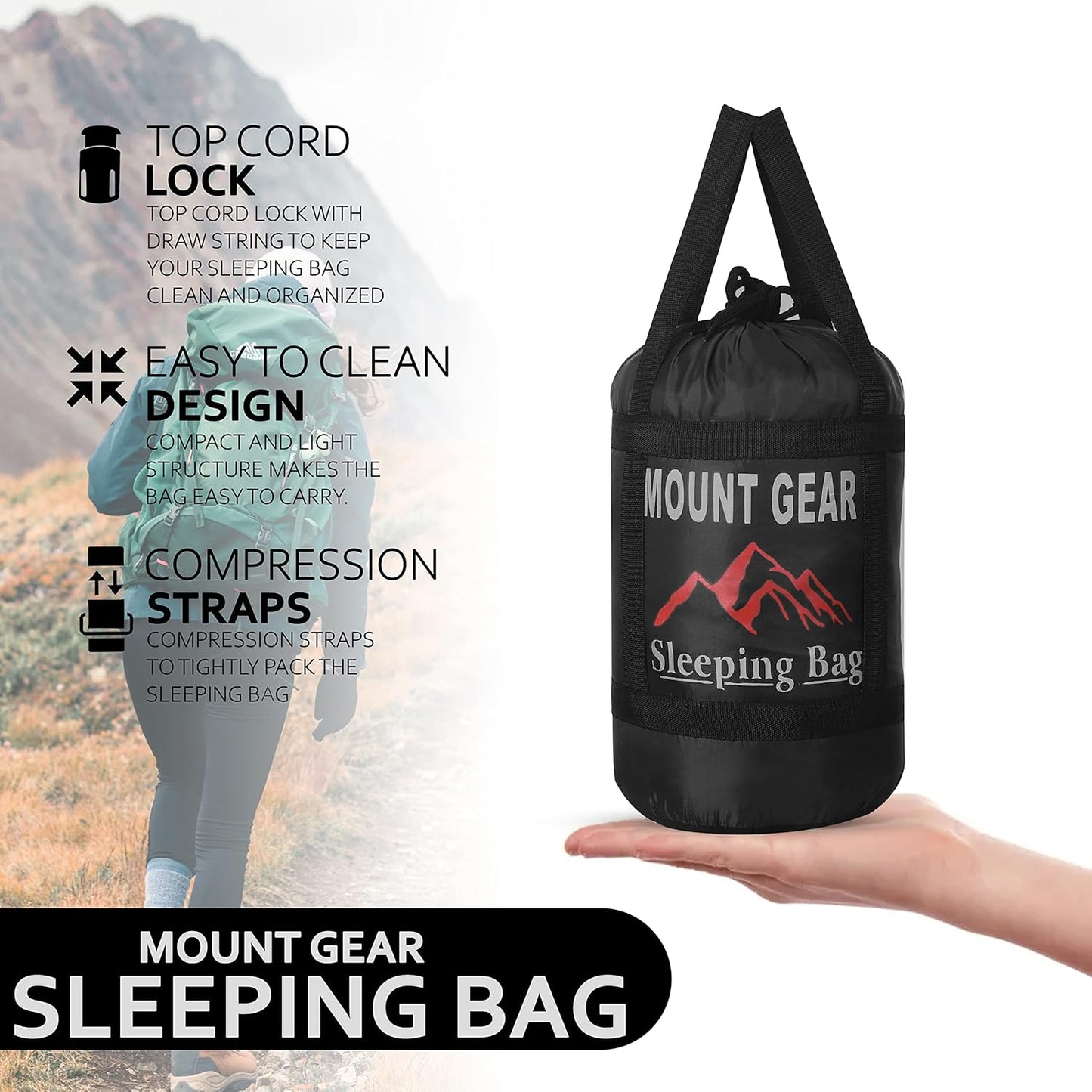 MOUNT GEAR Sleeping Bag Envelop 3 Season Ultra Light Portable Waterproof Comfort for Camping, Backpack & Outdoor